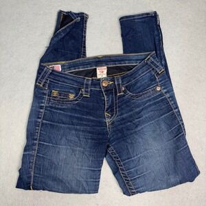 True Religion Tara Jeans Womens 26 Blue Skinny Stretch Ankle Zip Denim Made USA